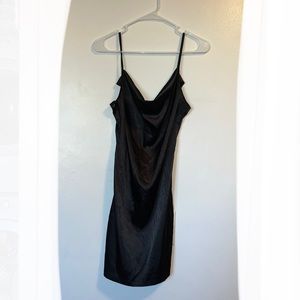 Shein black satiny cowl neck mini dress LBD